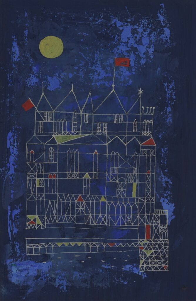 Dino Predonzani, Vedute di castello, tn Oceanic, tempera su carta, 1965