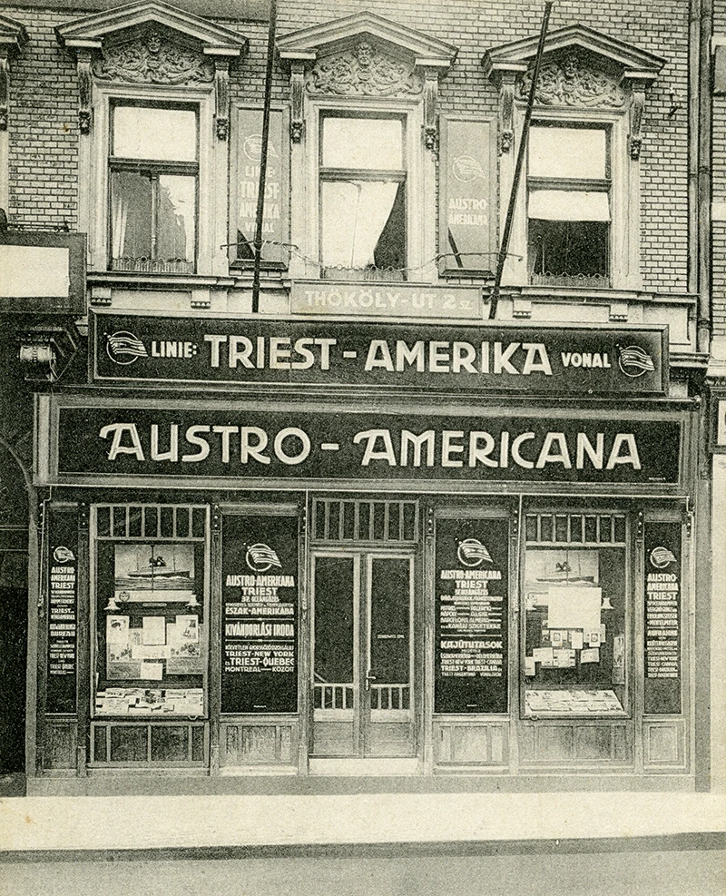 Ufficio della compagnia di navigazione Austro- Americana a Budapest, cartolina, c. 1910